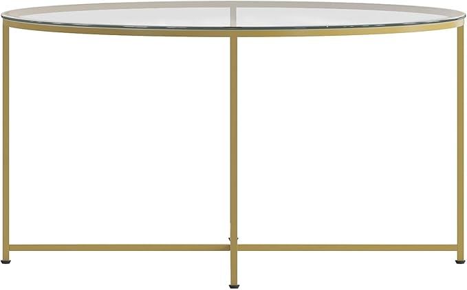 Flash Furniture Greenwich Collection Coffee Table - Modern Clear Glass Coffee Table - Crisscross Brushed Gold Frame