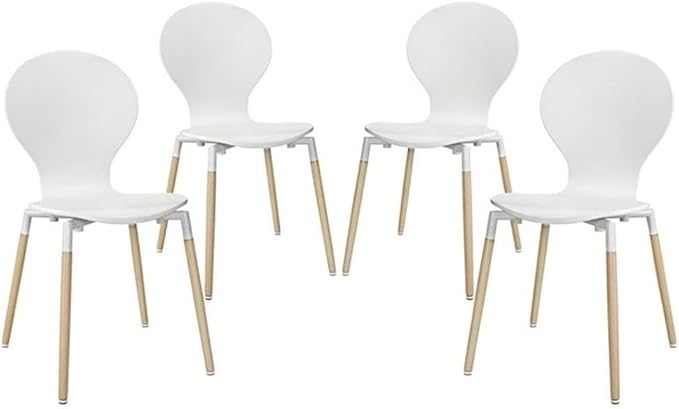 Modway Path Mid-Century Modern Four Kitchen and Dining Room Chairs in White