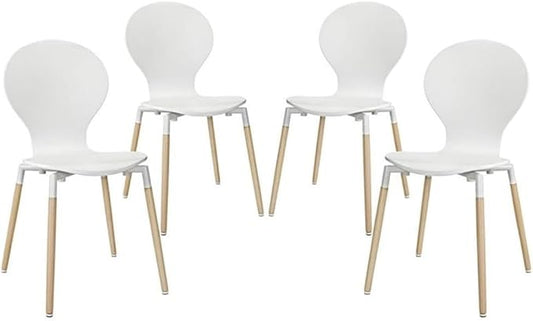 Modway Path Mid-Century Modern Four Kitchen and Dining Room Chairs in White