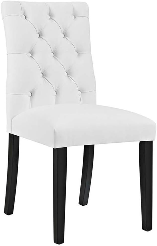 Modway Duchess Modern Tufted Button Faux Leather Upholstered Parsons Two Dining Chairs in White
