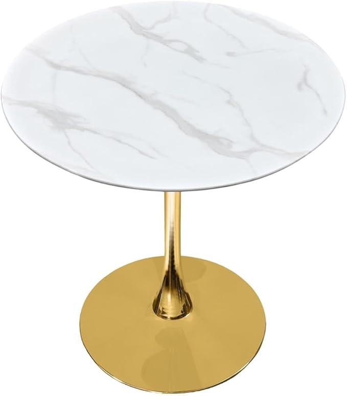 Meridian Furniture 926-T Holly Collection Modern | Contemporary Counter Height Table,10MM Thick Glass with Marble Veneer, 36" Round Faux Marble, Rich Gold Base, 36" W x 36" D x 36" H, Gold