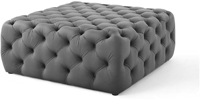 Modway EEI-3774-GRY Anthem Tufted Button Large Square Performance Velvet Ottoman, Gray