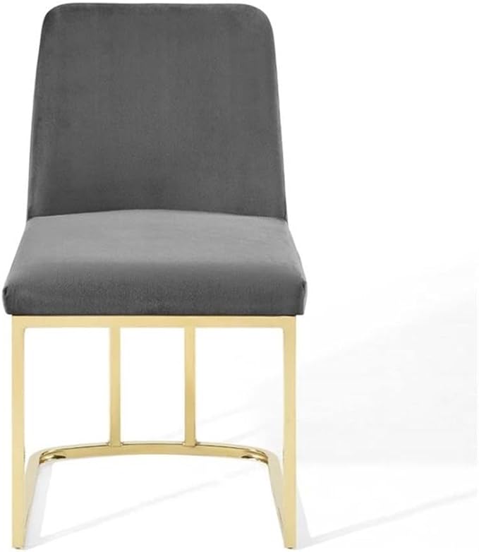 Modway Amplify Sled Base Performance Velvet Dining Side Chair, Gold Gray