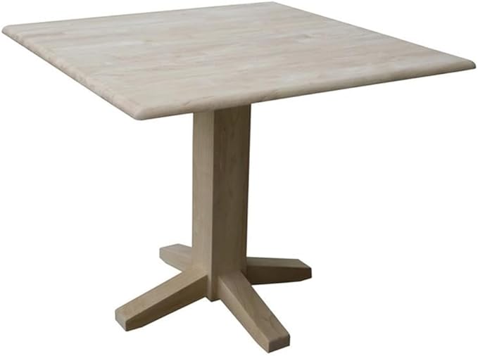 Solid Wood 36" Square Dual Drop Leaf Dining Table, Unfinished
