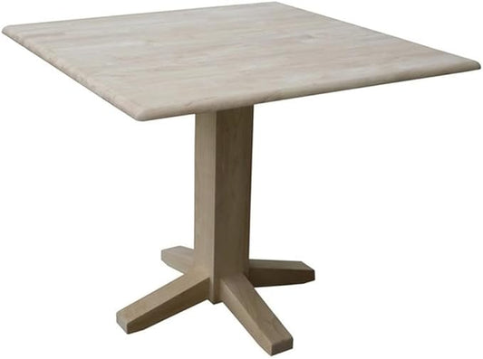 Solid Wood 36" Square Dual Drop Leaf Dining Table, Unfinished
