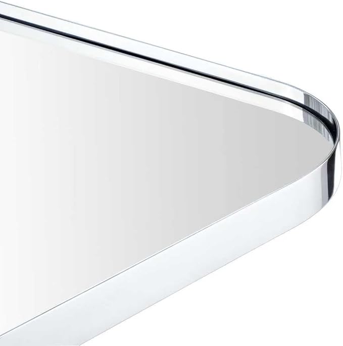 GRACTO 24x40'' Polished Nickel Metal Framed Bathroom Mirror for Wall in Stainless Steel Rounded Rectangular Bathroom Vanity Mirrors Wall Mounted