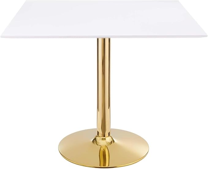 Modway Verne Modern Square 35" Dining Table in Gold White