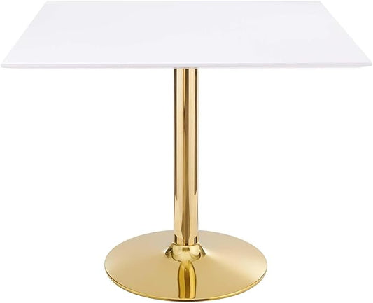 Modway Verne Modern Square 35" Dining Table in Gold White