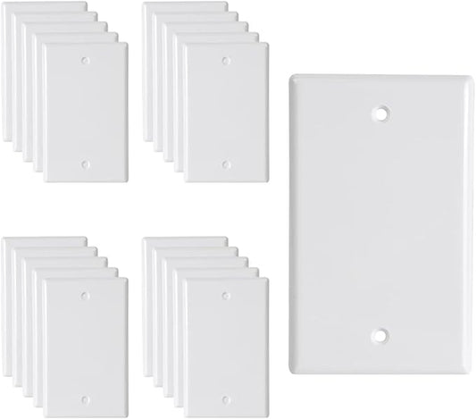 Blank Wall Plates 1-Gang blank Switch Outlet Electrical Cover Plate Unbreakable Thermoplastic Faceplate for Light Receptacle Outlet Switch, White (20 Pack)