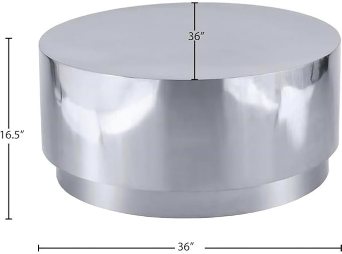 Meridian Furniture Jazzy 36" Stainless Steel Drum Coffee Table in Silver Chrome