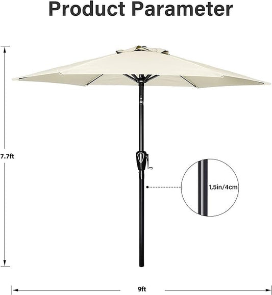 Simple Deluxe 9FT Outdoor Patio Umbrella Table Market Umbrella with Push Button Tilt and Crank, 8 Sturdy Ribs, UV Protection Waterproof for Garden, Lawn, Deck, Backyard, Pool, Creamy White