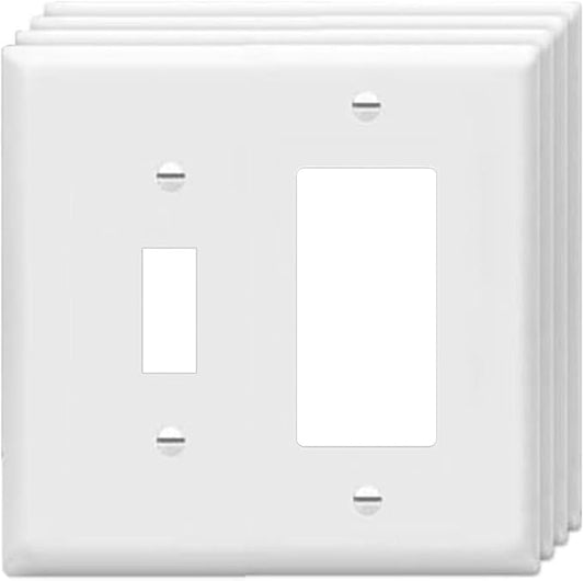 Decorator/Toggle Switch Wall Plates 2-Gang Switch Outlet Electrical Cover Plate Unbreakable Thermoplastic Faceplate for Light Receptacle Outlet Switch, White (4 Pack)