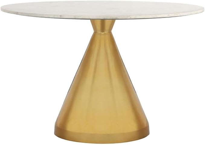 Meridian Furniture 885-T Emery Collection Modern | Contemporary Dining Table with Brushed Gold Stainless Steel, Genuine White Marble Top, 48" W x 48" D x 30" H, Gold