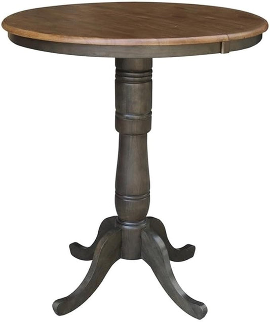 IC INTERNATIONAL CONCEPTS 36" Round Wood Bar Height Dining Table with 12" Leaf in Hickory/Washed Coal