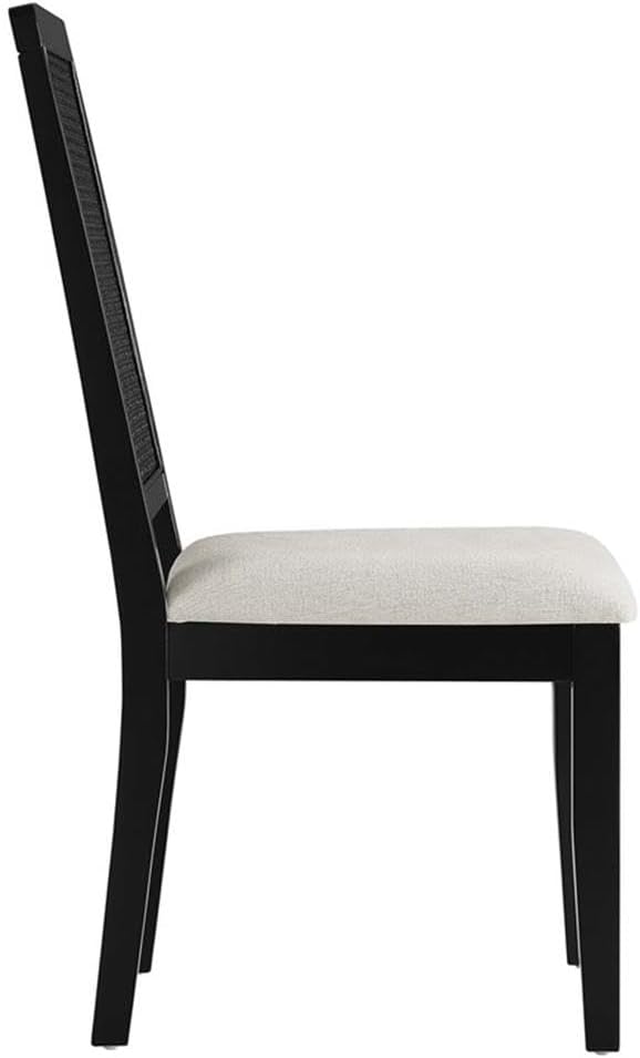 Modway Arlo Wood and Faux Rattan Dining Chairs Set of 2 in Black Black Heathered Weave Ivory - Modern Farmhouse Accent Chairs - Fabric Upholstered Chairs for Dining Room