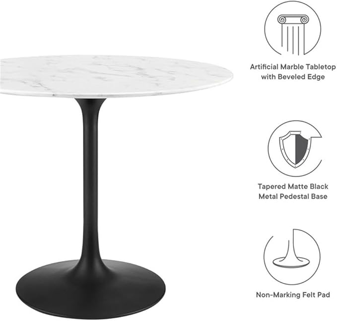 Modway Lippa Mid-Century Modern 36" Round Artificial Marble Dining Table in Black White