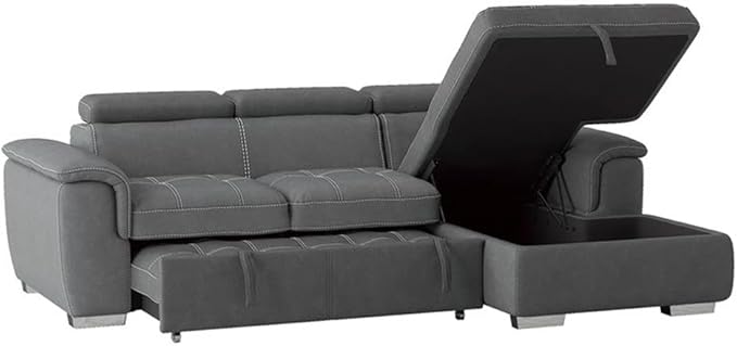 Homelegance Ferriday 98" x 66" Sectional Sleeper with Storage, Gray