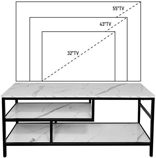 AT-VALY 3-Tier TV Stand Media Console Table with Open Shelving Storage for Living Room Bedroom 47inch for up to 55" TV