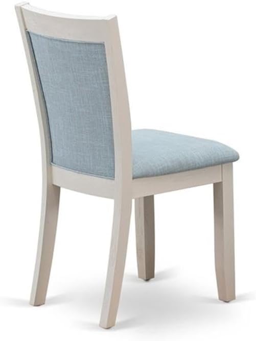 East West Furniture MZC0T15 Monza Parsons Dining Chairs - Baby Blue Linen Fabric Padded Chairs, Set of 2, Wirebrushed Linen White