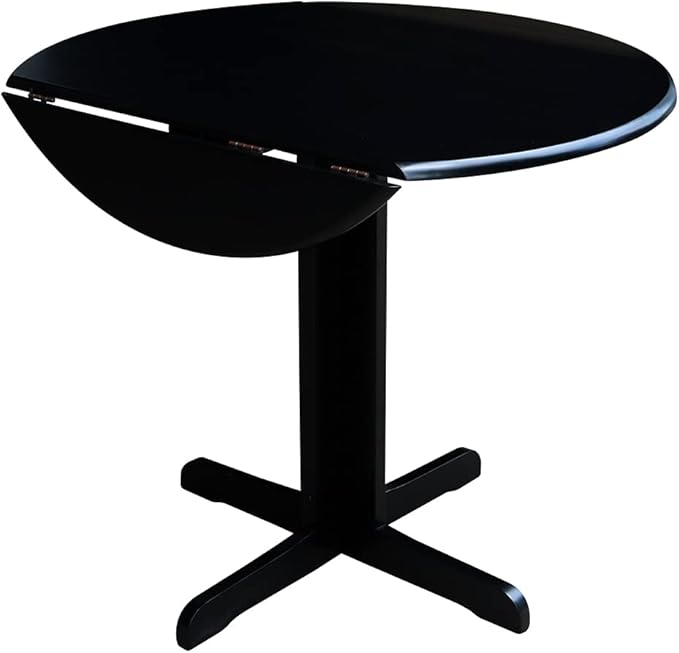 IC International Concepts, Dual Drop Leaf Table - 36", Solid Wood, Real Parawood, 36" W x 36" D x 30" H, Easy Assembly, Black