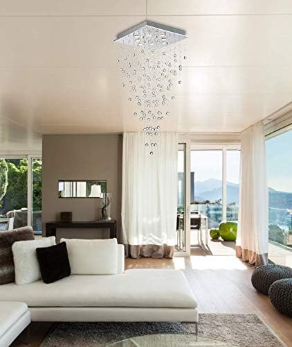 Bestier Modern Crystal Square Raindrop Chandelier Lighting Flush Mount LED Ceiling Light Fixture Pendant Lamp for Dining Room Bathroom Bedroom Livingroom 8 GU10 Bulbs Required 22 in Wide 47 inch High