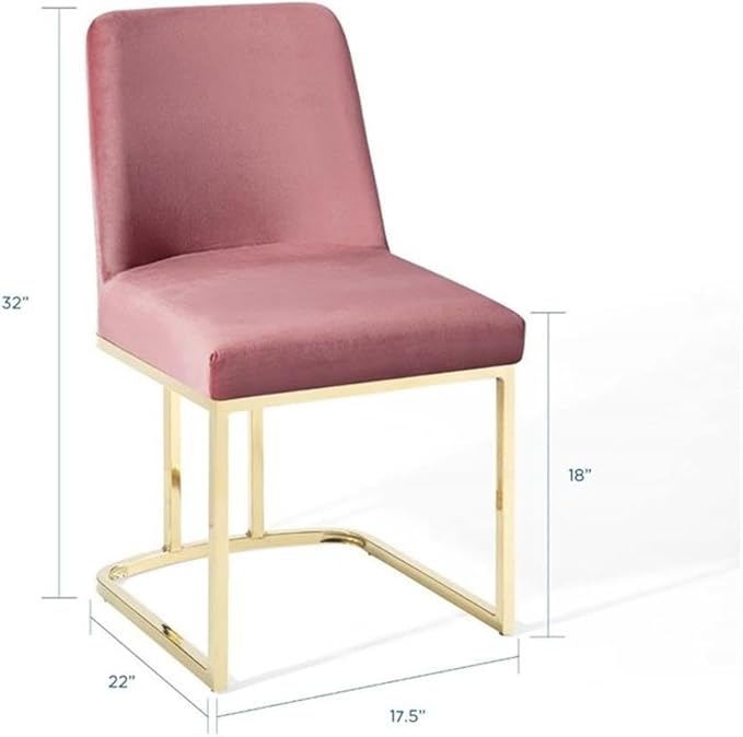 Modway Amplify Sled Base Performance Velvet Dining Side Chair, Gold Dusty Rose