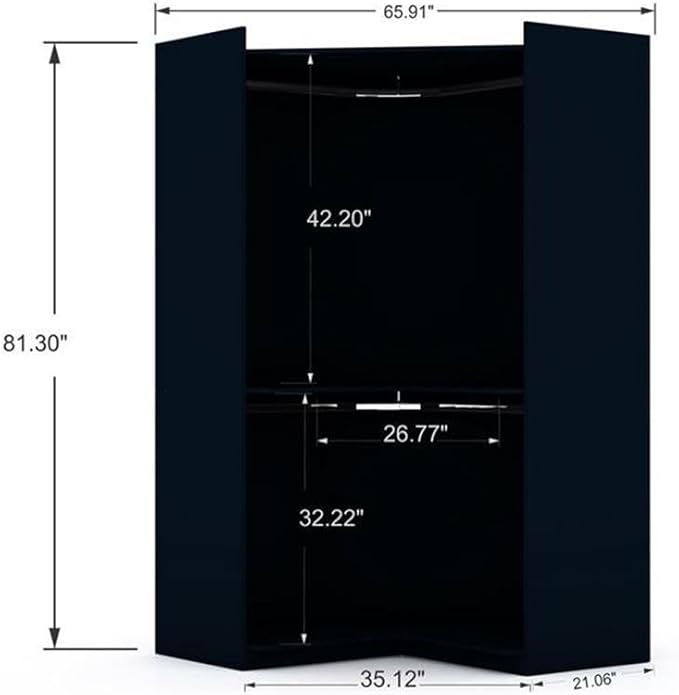 Manhattan Comfort Mulberry 2.0 Corner Wardrobe Closet with Drawers, Hanging Rods and Adjustable Shelves, 2-Piece Free Standing Semi Open Sectional Design for Bedrooms & Dressing Rooms, Midnight Blue