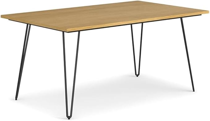 SIMPLIHOME Hunter Dining Table - 66 inch Wide Solid Wood Oak Veneer Table, Modern Industrial Style for Dining Room or Kitchen with Black Powder-Coated Iron Legs and Hairpin Legs, Seats 6