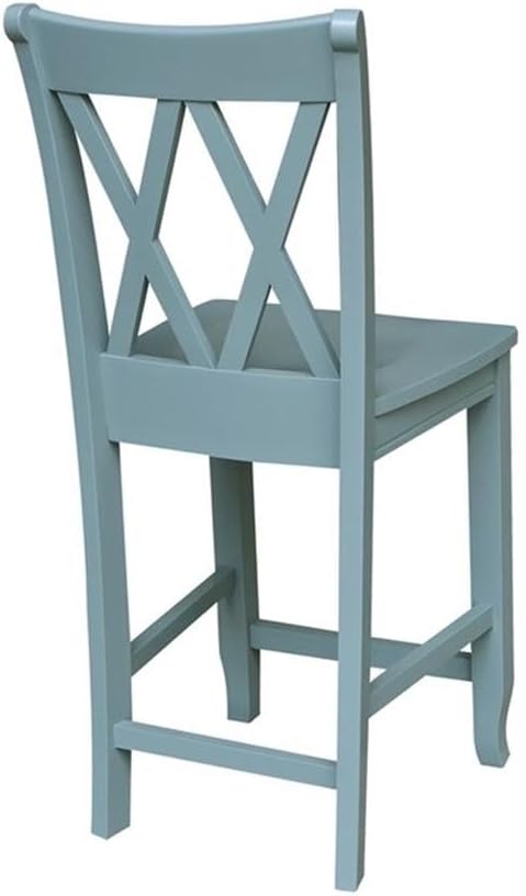 IC INTERNATIONAL CONCEPTS Solid Wood Double X Back Counterheight Stool in Smoked Blue - 24" Height