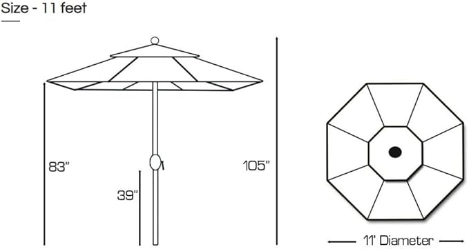 Galtech Deluxe Auto Tilt Market Umbrella, 11ft - Outdoor Patio, Deck, Pool, Backyard Stand Alone Umbrella - Octagon, Heavy Duty w/Black Frame & Sunbrella Fabric (Navy)