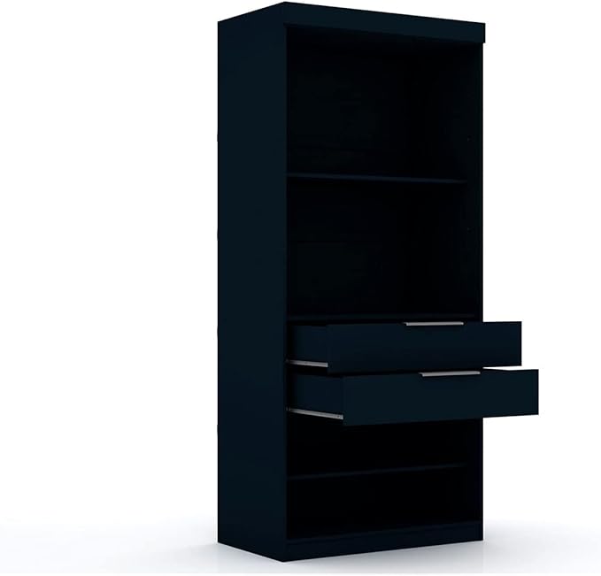 Manhattan Comfort Mulberry 2.0 Corner Wardrobe Closet with Drawers, Hanging Rods and Adjustable Shelves, 2-Piece Free Standing, Open Sectional Design for Bedrooms & Dressing Rooms, Midnight Blue
