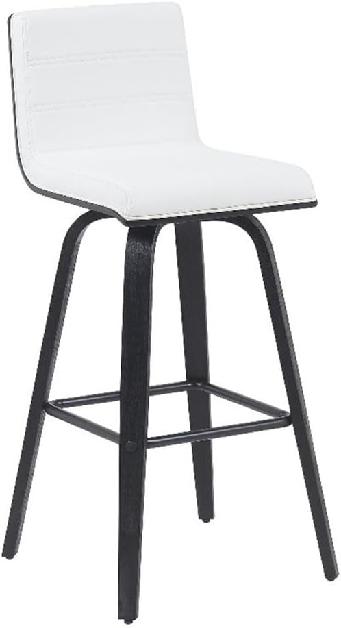 Armen Living Vienna Modern Swivel 30" Bar Height Barstool with White Faux Leather and Black Wood Finish