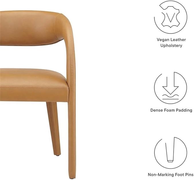 Modway EEI-6561-TAN Pinnacle Vegan Leather Dining Chair Set of Two, Tan