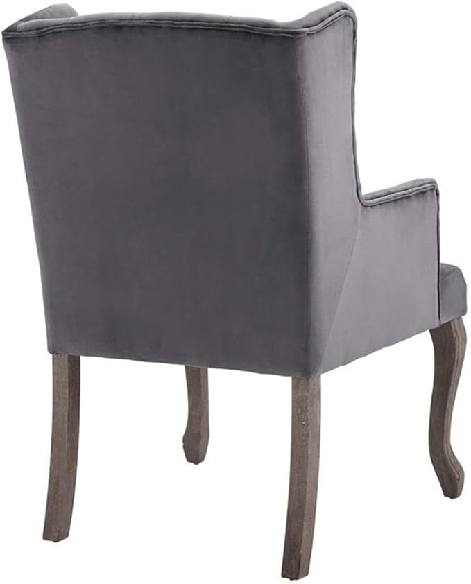 Modway Realm French Vintage Tufted Performance Velvet Kitchen and Dining Room Arm Chair in Gray