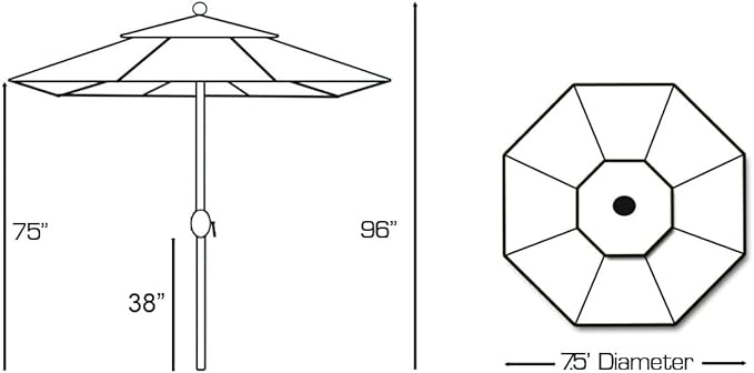 Galtech Octagon Patio Umbrella 7.5 FT Market with Deluxe Auto Tilt Mechanism, Outdoor Umbrella for Deck Pool Backyard (7.5-FT Antique Bronze Frame Sunbrella: Cocoa)