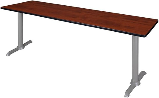 Regency Cain 84 x 24 in. Training Seminar Table – Durable T-Base Training Desk with Laminate Top, Scratch & Stain Resistant Surface, Rounded Corners (Cherry, Grey Base)