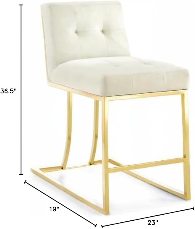 Modway EEI-3853- Privy Gold Stainless Steel Performance Velvet Counter Stool, Ivory