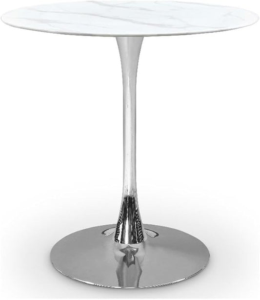 Meridian Furniture 927-T Holly Collection Modern | Contemporary Counter Height Table,10MM Thick Glass with Marble Veneer, 36" Round Faux Marble, Rich Chrome Base, 36" W x 36" D x 36" H, Chrome