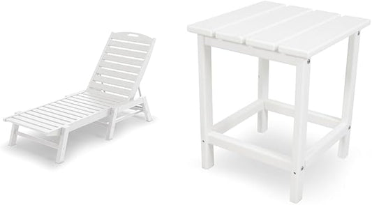 Polywood Nautical Patio Chaise & Long Island 18" Side Table 2-Piece Outdoor Furniture Set