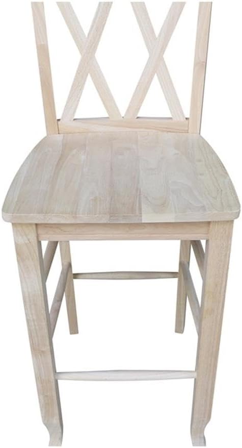 IC International Concepts Double X-Back Bar Height Stool Solid Wood, Real Parawood, Easy Assembly, 17.91" W x 19.59" D x 46.22" H 225 lbs wt Capacity, DIY, Paint or Stain Your Way, Unfinished