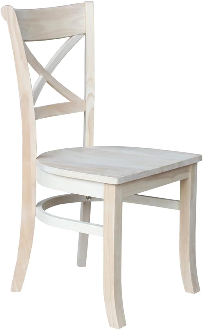 Charlotte X-Back Wooden Chairs, Set of 2, Sturdy Solid Wood Construction, Ideal for Dining Room and Kitchen - Unfinished