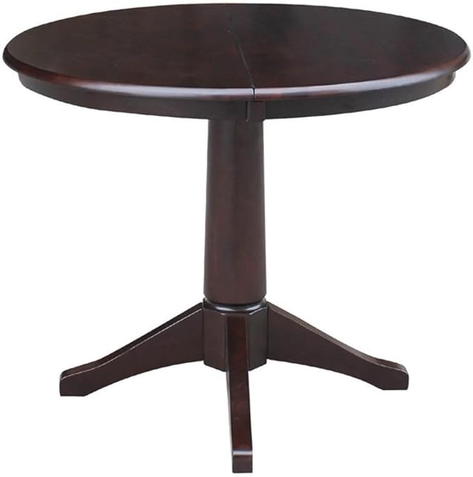 International Concepts 36" Round Top Pedestal Table with 12" Leaf-28.9" H-Dining Height, Rich Mocha