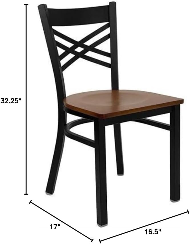Flash Furniture HERCULES Series Black ''X'' Back Metal Restaurant Chair - Cherry Wood Seat