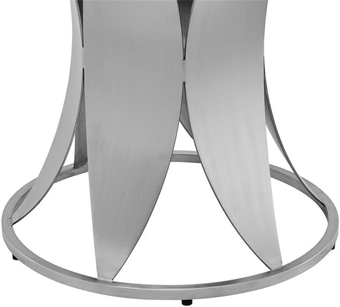 Armen Living Petal Modern Glass Round Pedestal Dining Table, 48 in x 48 in x 30 in, Brushed Stainless Steel Finishing