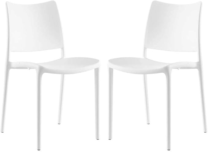 Modway Hipster Contemporary Modern Molded Plastic Stacking Two Dining Chairs in White