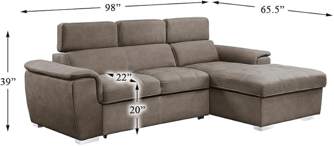 Homelegance Ferriday 98" x 66" Sectional Sleeper with Storage, Taupe
