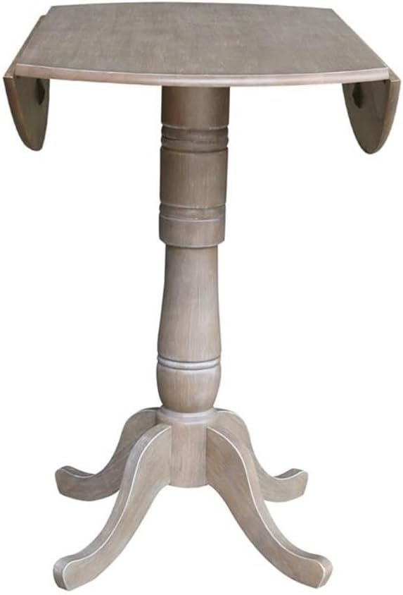International Concepts 42" Round Dual Drop Leaf Pedestal Table-41.5" H Dining Table, Washed Gray Taupe