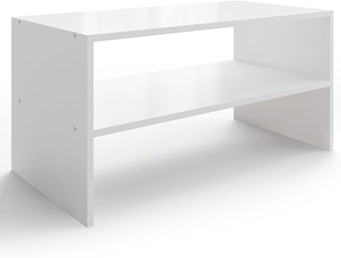 2-Tier Stackable White Shoe Rack, Wooden 2-Shelf Shoe Organizer Freestanding Shoe Storage Stand for 6-9 Pairs, Perfect for Closet, Entryway, Office Use - Modern White