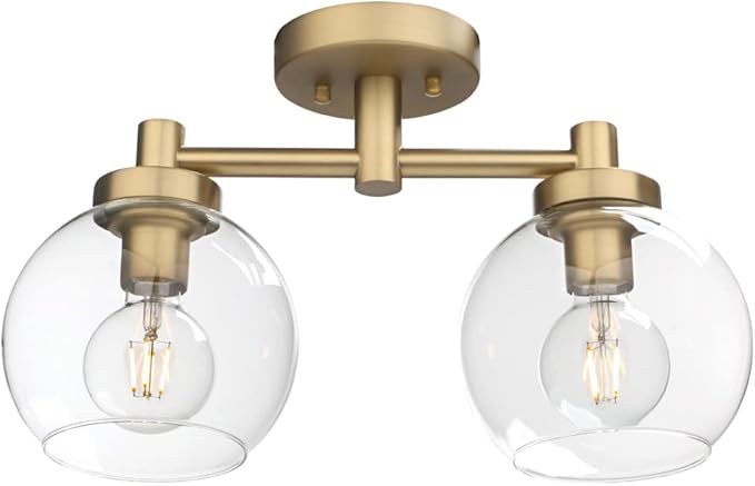 Pathson Glass Ceiling Light Fixtures, 2 Lights Globe Round Ceiling Lighting Lamp, Semi-Flush Mounted Ceiling Lights for Living Room Bathroom Hallway Loft Kitchen