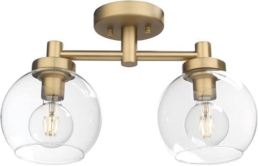 Pathson Glass Ceiling Light Fixtures, 2 Lights Globe Round Ceiling Lighting Lamp, Semi-Flush Mounted Ceiling Lights for Living Room Bathroom Hallway Loft Kitchen